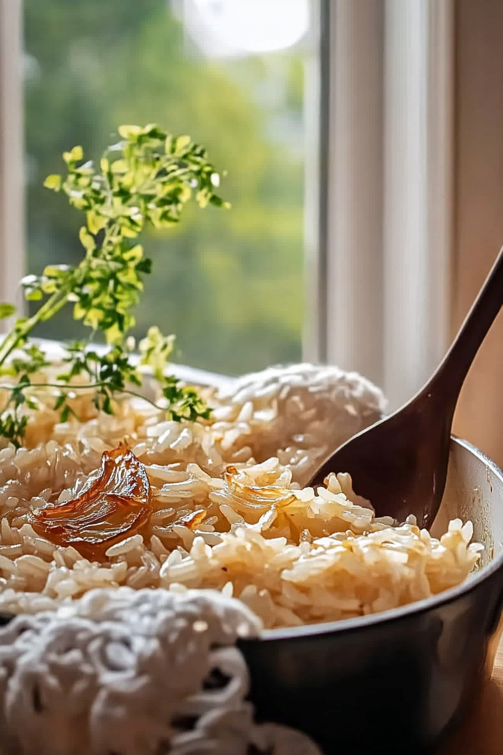Rich and buttery French Onion Butter Rice made with caramelized onions and savory broth. Perfect as a comforting side dish or main meal!
